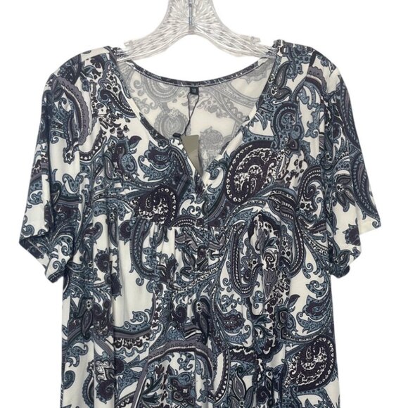 a Jesdani Paisley Print Shirt Womens 1X Blue White New Short Sleeve - Picture 4 of 10